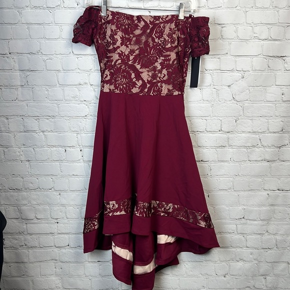 City Studio Burgundy Off Shoulder High Low Dress Prom Juniors Size 1 - Picture 2 of 5